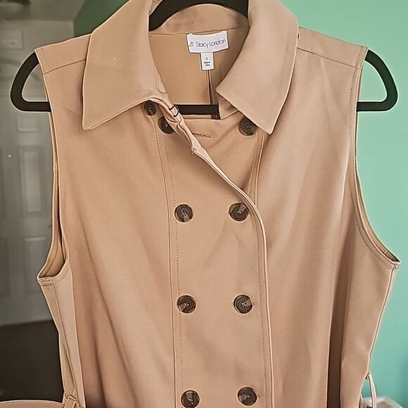Stacy London Petite Sleeveless Trench Khaki Tan Size Small‎ - Picture 6 of 12
